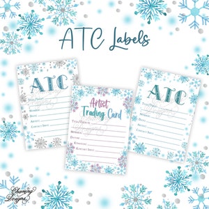 Winter ATC Back Sides, Ice Crystal Artist Trading Card Label, Digital Download, Printable Template for ATCs, ATC backs DIY crafting projects
