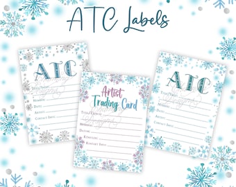 Winter ATC Back Sides, Ice Crystal Artist Trading Card Label, Digital Download, Printable Template for ATCs, ATC backs DIY crafting projects