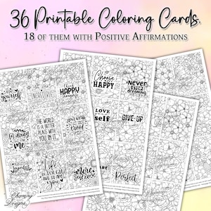 Druckbare Affirmationskarten zum Ausmalen, Coloring Karten, Artist Trading Cards zum Kolorieren, Blumen ATCs, Junk Journal Karten