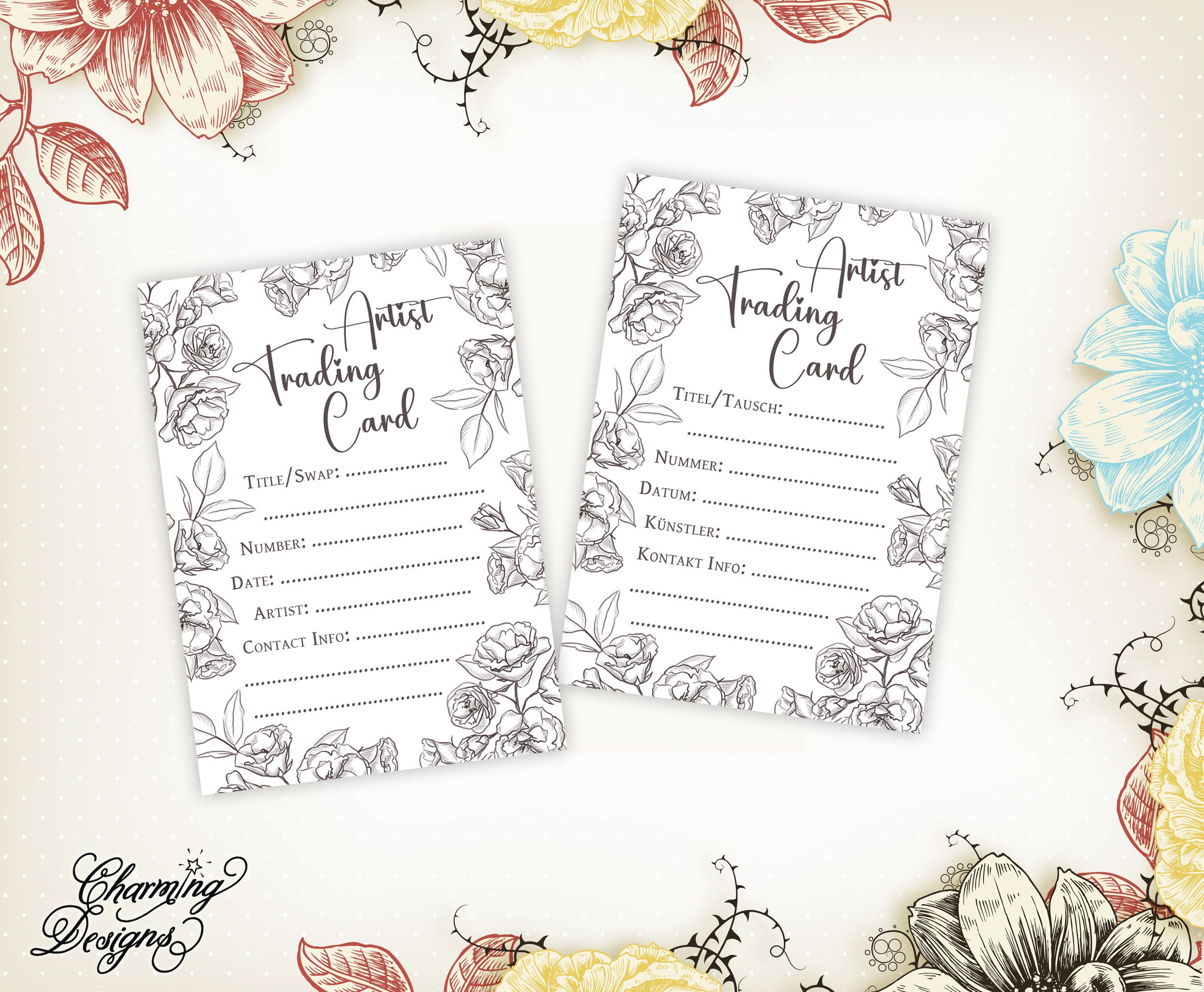 ATC Back Sides, Artist Trading Card Label, Digital Download