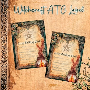 ATC Back Sides, Fantasy Artist Trading Card Label, Digital Download, Printable Template For ATCs, DIY ATC Backs With a Potion and Pentagram
