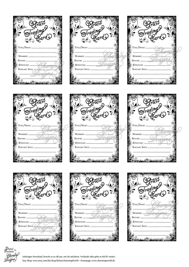 ATC Back Sides, Artist Trading Card Label, Digital Download, Digital Stamp, Printable Template ...