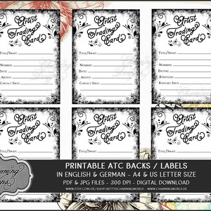 ATC Back Sides, Artist Trading Card Label, Digital Download, Digital Stamp, Printable Template ...