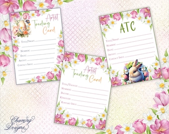 Spring ATC Back Sides, Easter Artist Trading Card Label, Digital Download, Printable Template for ATCs, ATC Backs For DIY Crafting Projects
