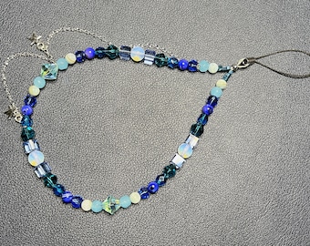 Seychelles Bright Blue and Turquoise Iridescent Beaded Crystal Phone Charm/Strap