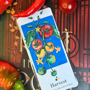 Original art vegetable double-sided bookmarks: Tomato and radish harvest garden bookmark