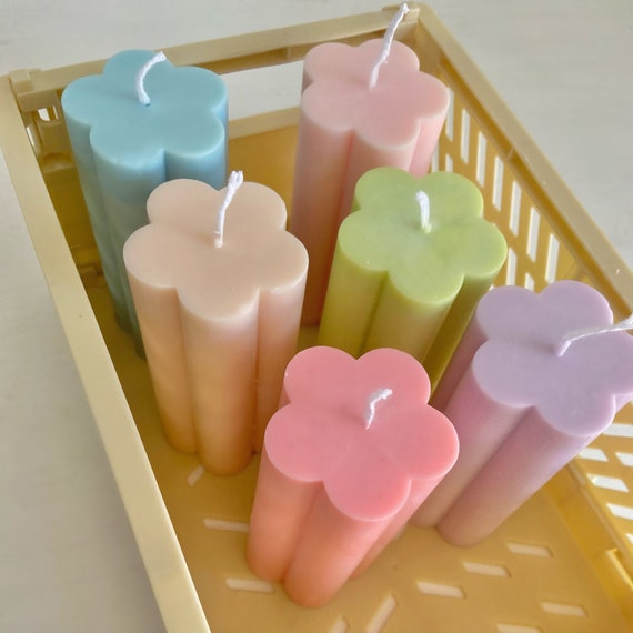 Flower Pillar Candle Daisy Nature Vegan Decorative Etsy UK