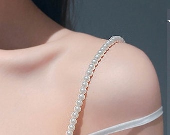 Pearl Bra Straps Shoulder Dress Straps Classic Elegant Bridal Jewelry for Wedding Crystals Bra Replacement Alternative to Clear Straps