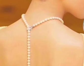 Silver Classic Pearl Back Chain, Gold Versatile Pearl Strap, Necklace Waist Belt, for Wedding Dress, Bridal Jewelry, Gift for Her