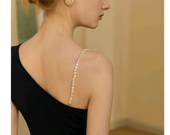 Baroque Pearl Bra Strap, Unique Disc Pearls Chain for Dress, Elegant Bridal Jewelry, Shoulder Strap Replacement Alternative, Gift for Her