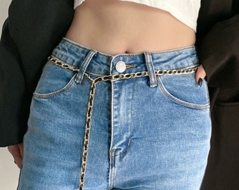 5 Colors, Leather Metal Waist Chain Belt for Women,  Aluminum Chunky Curb Chain, Gold or Silver, Black White Red Brown, Gift for Her