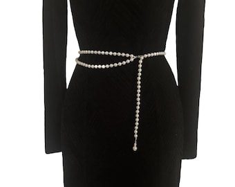 1292 Rhinestone Pearl Waist Belt Women Layered Crystal Belly Silver Amazon.com: COSYDAYS Pearl Belts Silver Layered Dress  main image 2