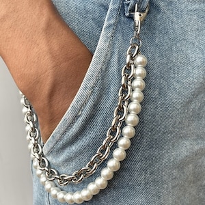 Cadena de perla para pantalón de 10 mm para hombre, correa de acero inoxidable, cadena cubana mixta, 1 o 2 capas, sin deslustre, regalo para hermano, hijo o novio.