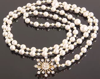 Classic Pearl Waist Belt for Women Outfit,  Rhinestone Thin Waist Chain for Dress, Silver Bridal Belt, Gold Belly Chain, Gift for Wife, Mom