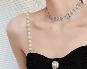 Pearl Bra Straps Beaded Shoulder Dress Straps Elegant Bridal Jewelry for Wedding Crystals Bra Replacement Alternative to Clear Straps