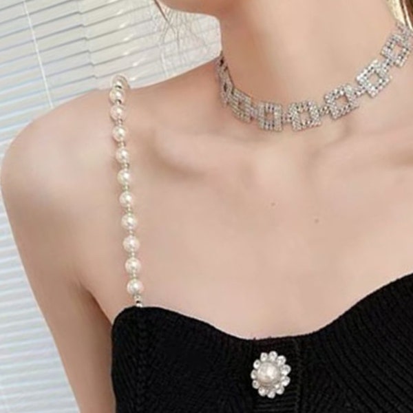 Pearl Bra Straps Beaded Shoulder Dress Straps Elegant Bridal Jewelry for Wedding Crystals Bra Replacement Alternative to Clear Straps