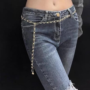 5 Colors, Leather Interwoven Waist Chain Belt, Aluminum Chunky Belly Chain, Gold or Silver, Black White Red Brown, Gift for Her