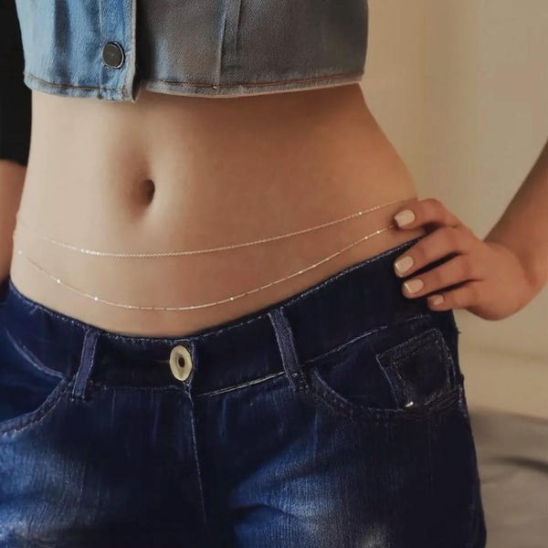 Dainty Double Layer Belly Chain: Sterling Silver Waist Jewelry
