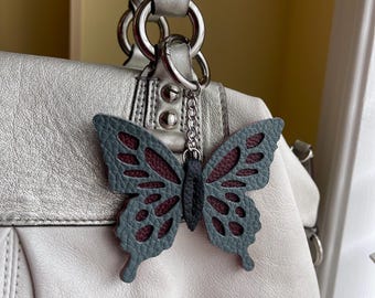 Leather Butterfly Bag Charm, Personalized Cowhide Purse Tote Pendant