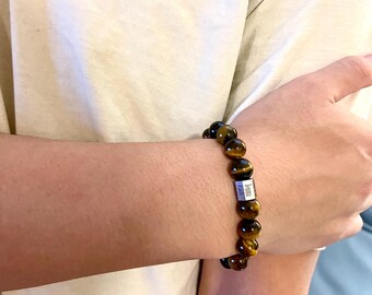 Personalized Men's Gemstone Bracelet: Engraved Name, Stainless Steel Bead