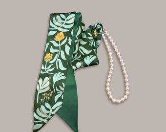 Custom Pearl Scarf Necklace for Women, Convertible Silk Feel Ribbon Choker, Hair Scarf, Waist Chain, Versatile Elegant Gift for Her
