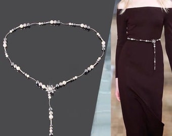 Elegant Pearls Waist Belt for Women Outfit,  Rhinestone Thin Waist Chain for Party, Silver Bridal Belt, Gold Belly Chain, Gift for Wife, Mom