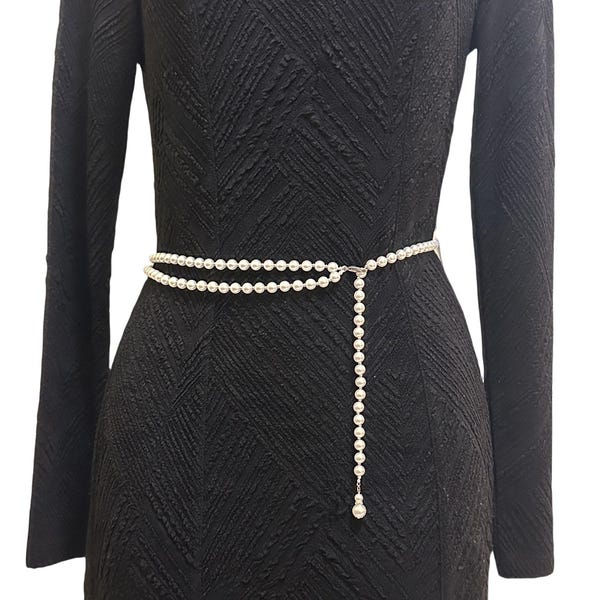 Pearl Waist Belt for Women Outfit, Classic Thin Waist Chain for Dress, Silver Bridal Belt, 2 Layered Beaded Gold Belly Chain, Gift for Her