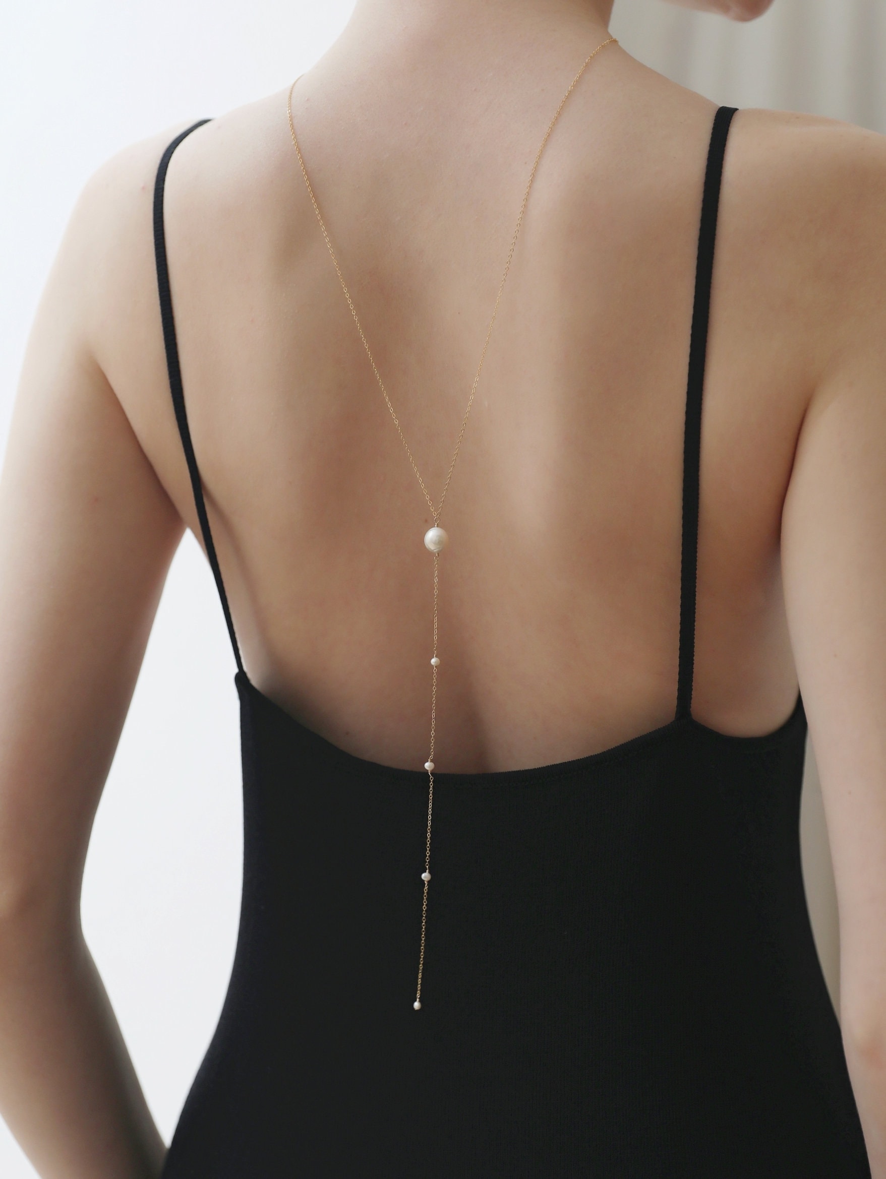 Dainty Pearl Back Chain, Gold Backdrop Body Chain, Silver Bridal Jewelry for Wedding Dress, Evening Gown, Birthday Gift for Wife, Girlfriend