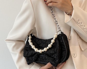 Chunky Pearl Chain for Short Handle Handbag, Rhinestone Beaded Purse Chain, Crystal Shoulder Strap, Strap extender, Gift for Girlfriend, Mom