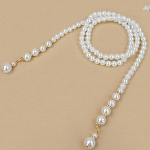 Elegant Pearl Waist Chain for Dress, Silver Bridal Belt, Black Beaded Belly Chain for Girl Outfit, No clasp, Gift for Her