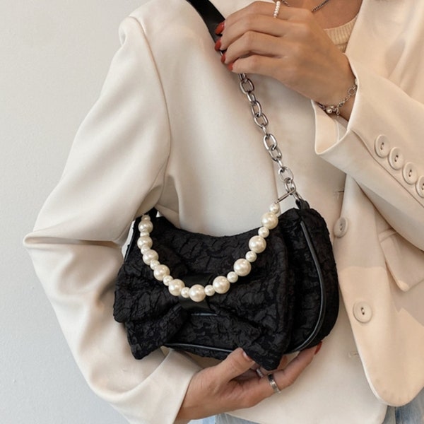 Chunky Pearl Chain for Short Handle Handbag, Rhinestone Beaded Purse Chain, Crystal Shoulder Strap, Strap extender, Gift for Girlfriend, Mom