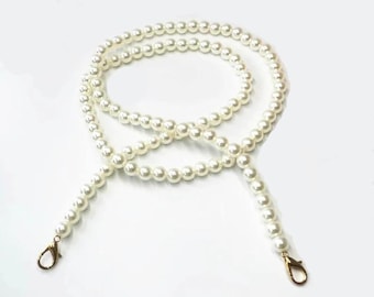 Pearl Purse Chain, AA+ Luster and Stainless Steel, Metal Shoulder Handbag Strap, Bag Strap for Cell Phone, Handle Chain