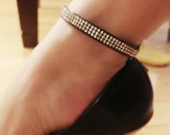 Shinny Rhinestone Anklet Strap, Detachable Faux Leather Shoe Strap Replacement for Pumps, Wedges, Flat, for Her Loose Heel, Foot Jewelry