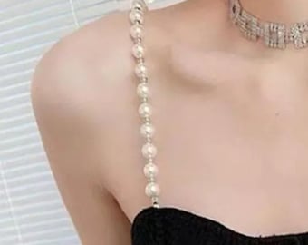 Pearl Bra Straps Beaded Shoulder Dress Straps Elegant Bridal Jewelry for Wedding Crystals Bra Replacement Alternative to Clear Straps