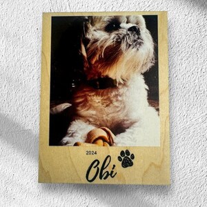 Custom pet photo magnet featuring a Shih Tzu named Obi, UV-printed on wood with paw print. Perfect for personalized pet memorial gift, pet lover gift, or home decor. Cheris your furry friend with this unique gift for dog lovers. Doodle, frenchie.