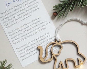 Wooden Elephant Friendship Ornament • Meaningful Best Friend Gift • Sisterhood Christmas Keepsake • Elephant Story Card Gift for Her