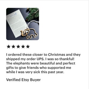 Wooden Elephant Ornament Friendship Gift Christmas Decoration Holiday Ornament Handmade Craft Inspirational Message Love Reminder Positive Affirmation Gift for Friend Present for Sister