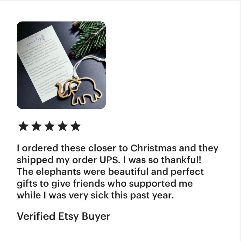 Wooden Elephant Ornament Friendship Gift Christmas Decoration Holiday Ornament Handmade Craft Inspirational Message Love Reminder Positive Affirmation Gift for Friend Present for Sister