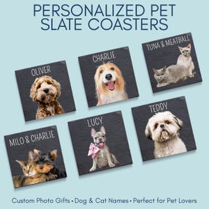 Personalized Pet Coaster Gift Idea for Dog Lover Custom Photo Tribute Pet Memorial Slate Coaster Present for Cat Owner Pet Loss Keepsake