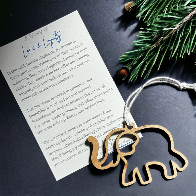 Wooden Elephant Ornament Christmas Tree Decoration Friendship Gift Handcrafted Wood Decor Holiday Ornament Birthday Present Meaningful Gift Inspirational Message Macrame Hanging Ornament Elephant Lover Gift