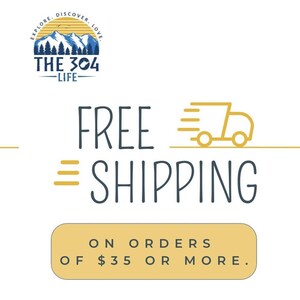 Peut inclure: Un graphique avec un logo bleu et blanc qui dit "The 304 Life" avec une sc&egrave;ne de montagne. Le texte "Livraison gratuite pour les commandes de 35 &euro; ou plus." est sous le logo avec une ic&ocirc;ne de camion jaune.