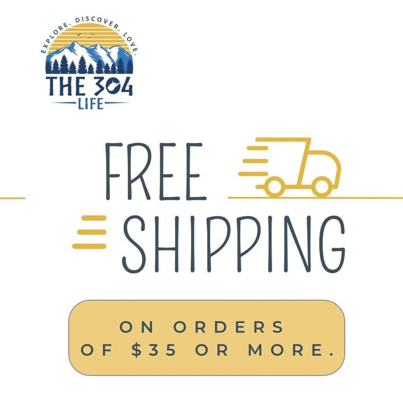 Peut inclure: Un graphique avec un logo bleu et blanc qui dit "The 304 Life" avec une sc&egrave;ne de montagne. Le texte "Livraison gratuite pour les commandes de 35 &euro; ou plus." est sous le logo avec une ic&ocirc;ne de camion jaune.
