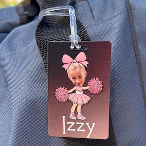 Custom Cheer Bag Tag with Photo Personalized Cheerleader Luggage Tag for Girls Cheer Team Gift Idea Competition Squad Bulk Cheer Gift