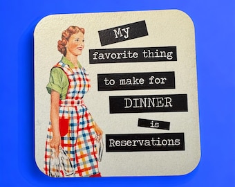 Funny 1950s Housewife Magnet: Dinner Reservations, Retro Kitchen Decor