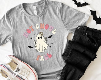 Linda camisa de Halloween divertida camiseta fantasma linda camiseta espeluznante regalo de Halloween, groovy camiseta de Halloween divertida Ghoul camisa de Halloween retro camiseta fantasma