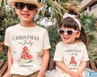 Custom Christmas in July Shirt Personalized Family Matching T-shirt Christmas Custom Family Trip Tee Watermelon Christmas Tree Shirt Xmas