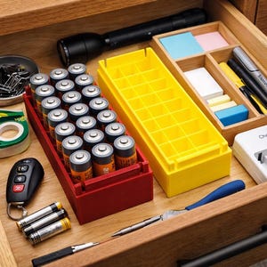 AA Battery Organizer Box | Sleek Stackable Design, Storage Solution