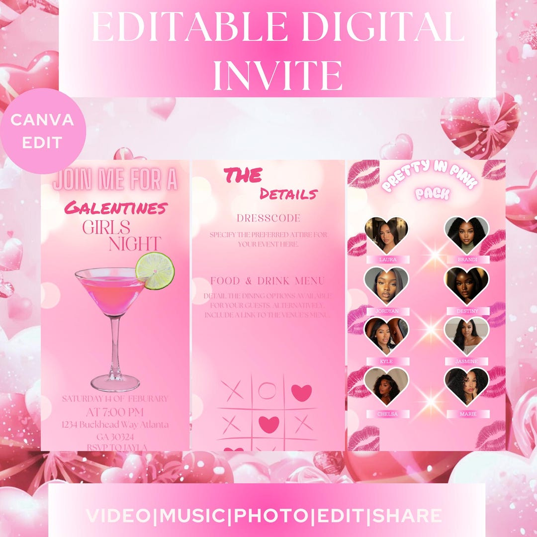 Galentine’s Day Animated Invitation, Pink Girly E-invite, Galentine's ...