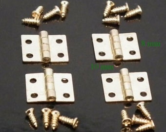 Miniature Brass Hinges x4 & 16 screws 10mmx8mm dolls house Jewellery Box craft card making wood working Fairy Garden LGW