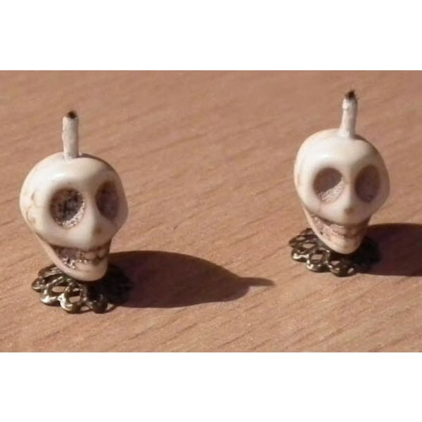 dolls house miniature Skull Candle Sticks Halloween Ornament Table fireplace Spooky Steam Punk Goth LGW